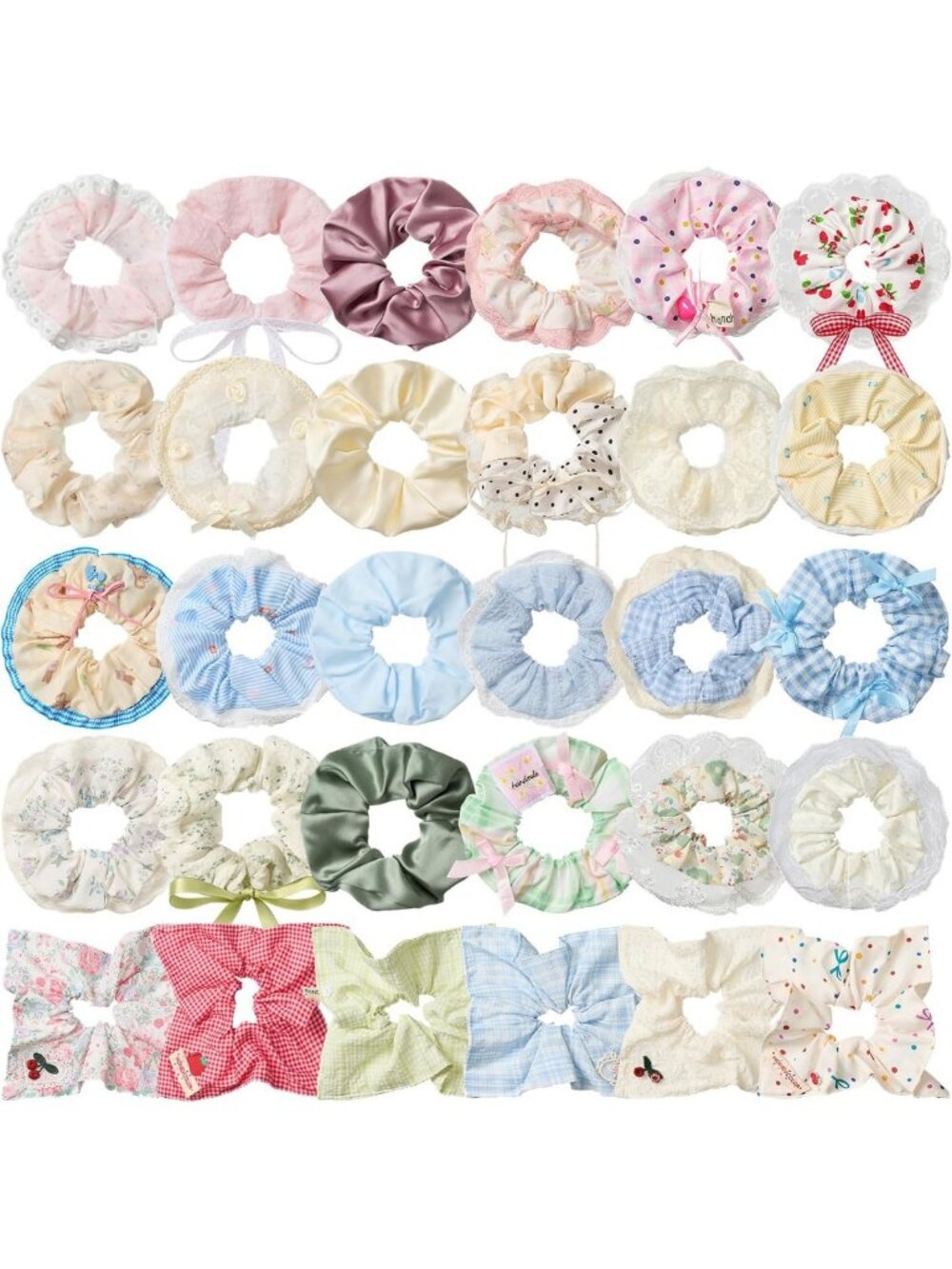 30 Pcs Colorful Hair Scrunchies for Women & Girls - Kawaii Elastic Ponytail